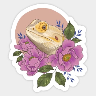 Bearded Dragon with Peonies Sticker